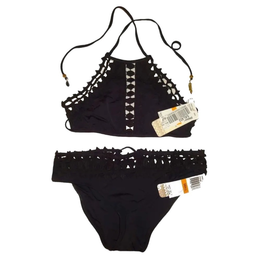 $94 Ale Alessandra Lace Inserts Bikini Top Small Strappy Back Embellished Ties - Picture 5 of 16